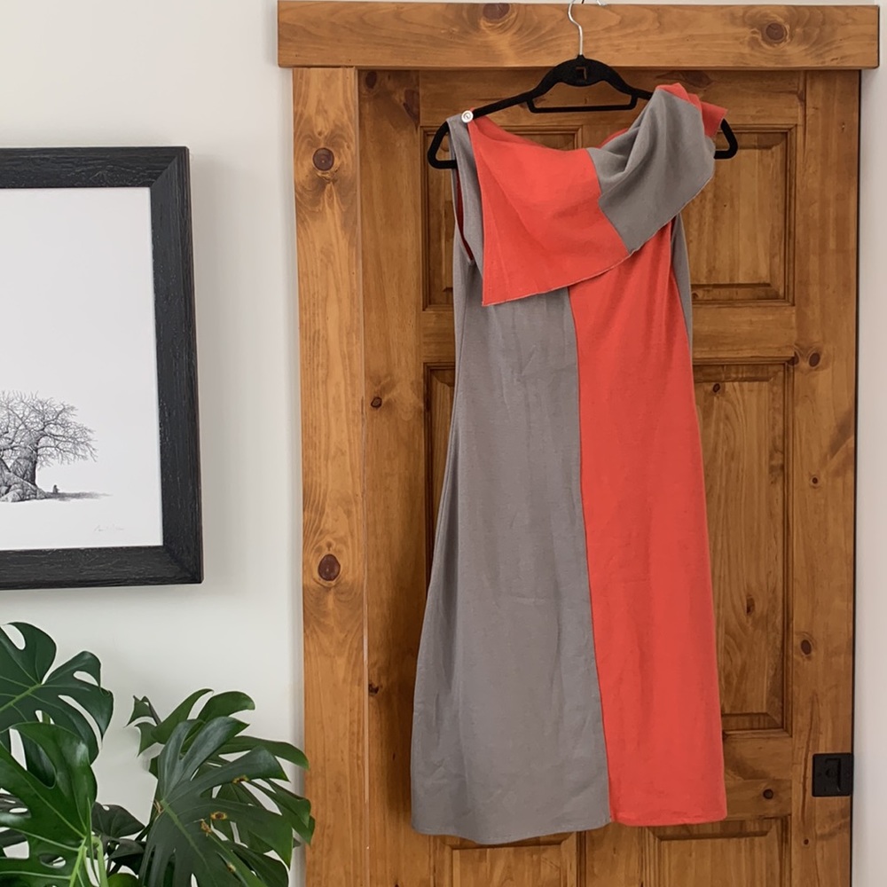 Like new Maya Epler handmade knit grey and coral dress, size S-M